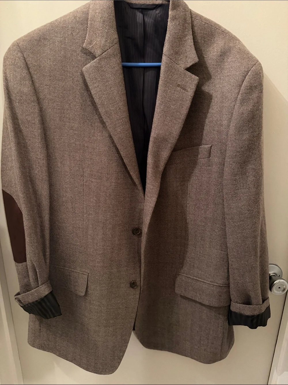 Men's Brown Herringbone Sport Coat with Elbow Patches
